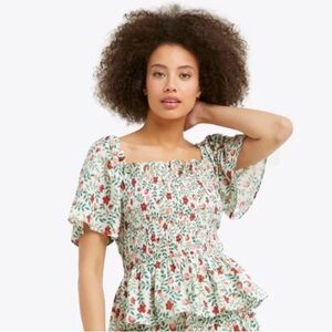 Draper James Green and Red Floral Blouse